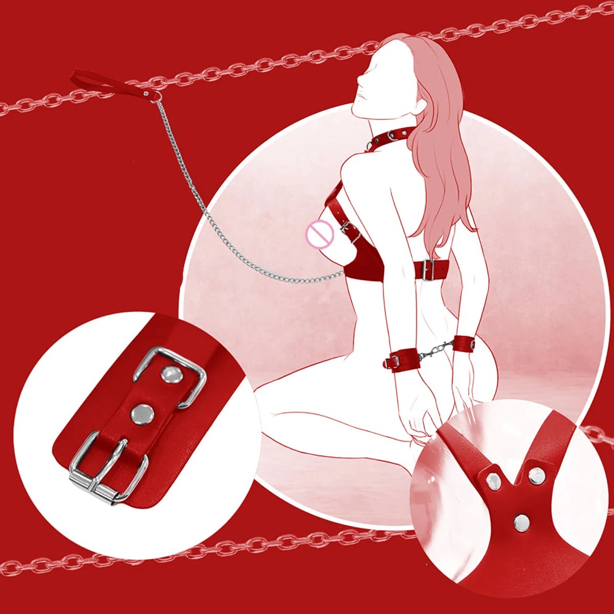 SM Slave Fetish Toy BDSM Handcuff Collar Leash Open Bra Harness Lingerie Sexy Adult Female Hand Restraint Bondage Gear Adult Toy