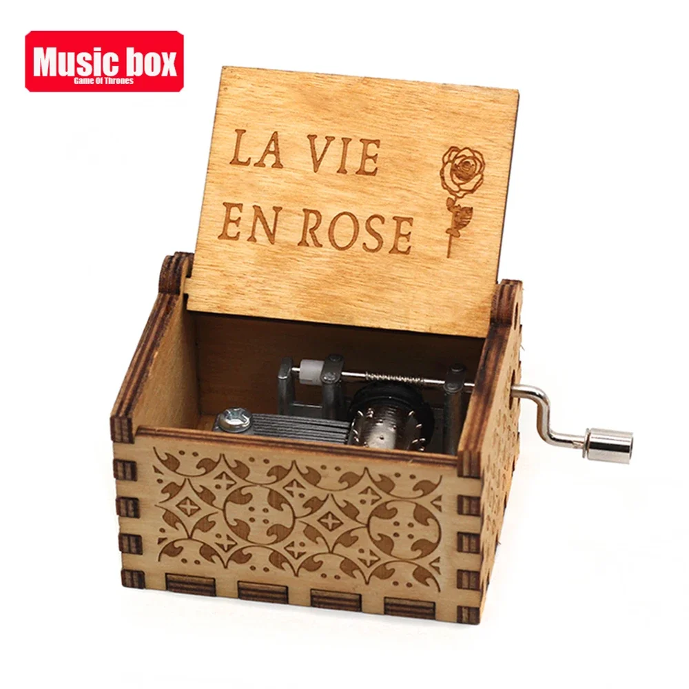 Carved Wooden Hand Cranked Music Box Moon River La Vie En Rose Fly Me To The Moon Valentine's Day Birthday Bifts for Girlfriend