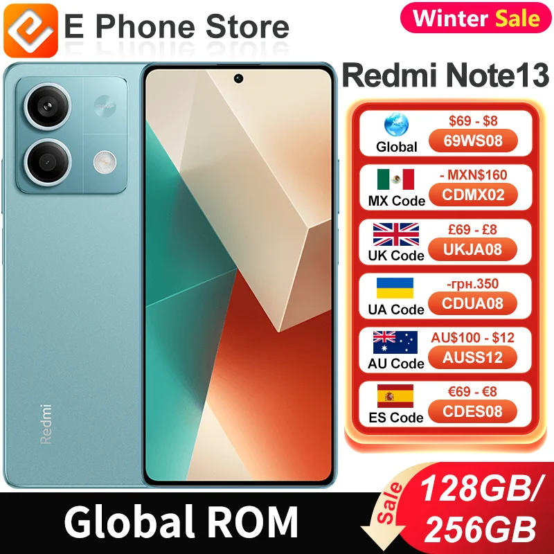 Global ROM Xiaomi Redmi Note 13 128GB/256GB MTK Dimensity 6080 6.67” AMOLED Screen 100MP+16MP Camera 5000mAh Battery 5G