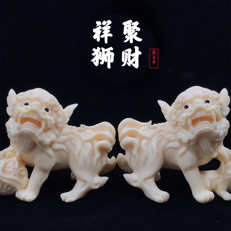 Factory Direct Supply Ivory Nut Carving Fortune Auspicious Lion Ornaments Home Desktop Car Decoration Bodhi Seed Crafts