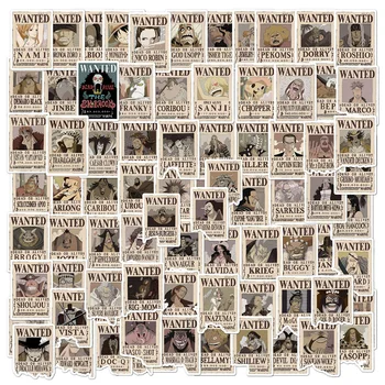 10/20/40/80PCS One Piece Wanted Posters Stickers Anime Decals DIY Skateboard Phone Laptop Wall Waterproof Cool Sticker Kids Toy