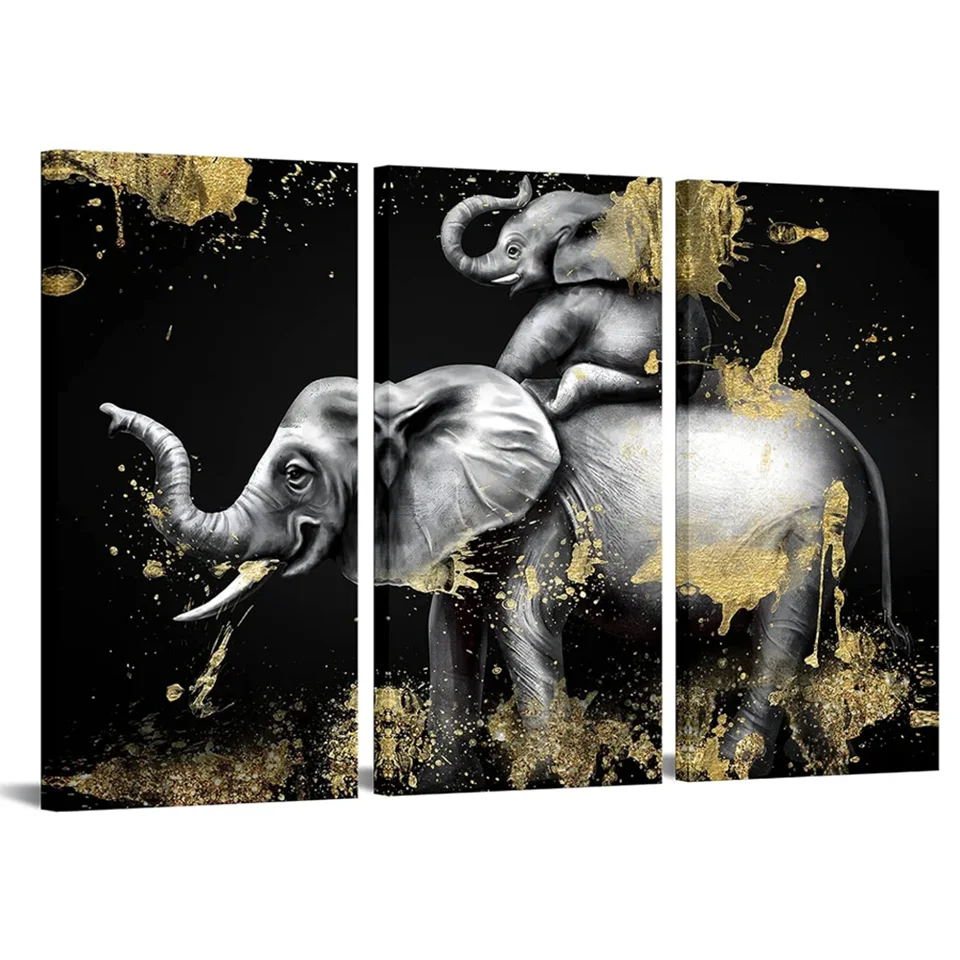 

Black and Gold Elephant diamond msoaic 3Pcs Set Mom and Baby Elephant diamond painting cross stitch Wall Painting Large Wildlife