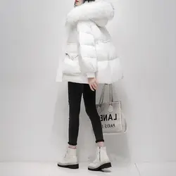 White Real Raccoon fur collar Down Jacket Women's 2023 Winter New Fashion Short White duck down Thicken Coat Warm Hooded Parkas