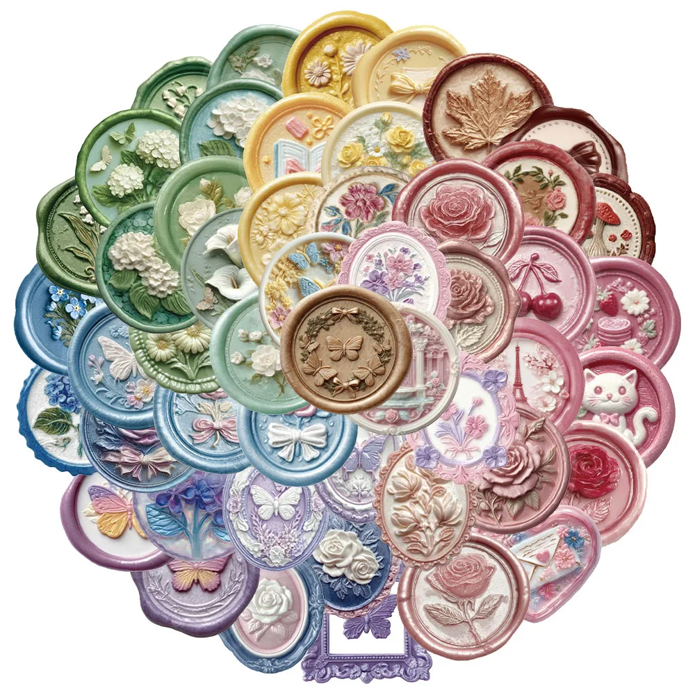 50PCS Creative Relief Seals PET Transparent Material Stickers DIY Decorative Phone Cases Notebook Personalized Stickers