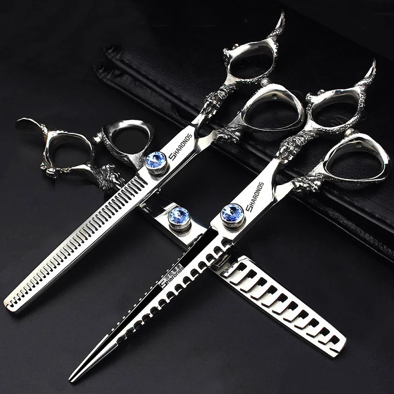 

High Quality Material Barber Scissors Flat Shear Toothless Scissors Thinning Scissors 7 Inches Hairdresser professional Clippers