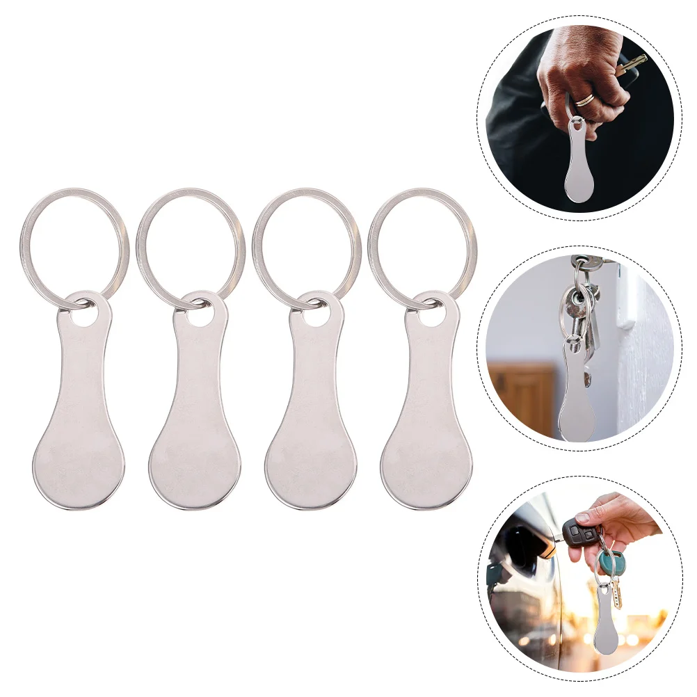 

4 Pcs Chip Decorate Cart Token Shopping Key Fob Supermarket Trolley Tokens Stainless Steel Portable Removers