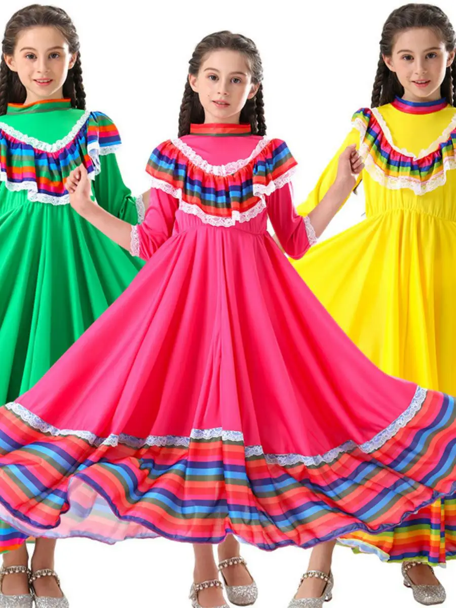 Neue Halloween Mädchen Ethnische Tanz Große Rock Kostüm Kinder Leistung Kleidung Dr up Polyester Material Mexikanischen Rock