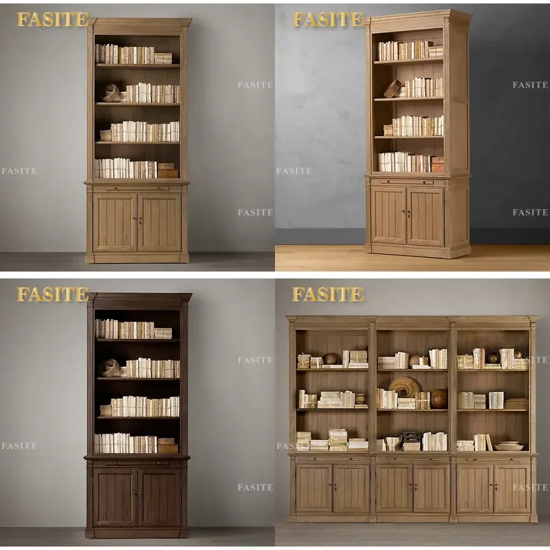 For Furniture Solid Wood Bookcase French Country Vintage Dining Side Cabinet American Oak Locker Living Room Home