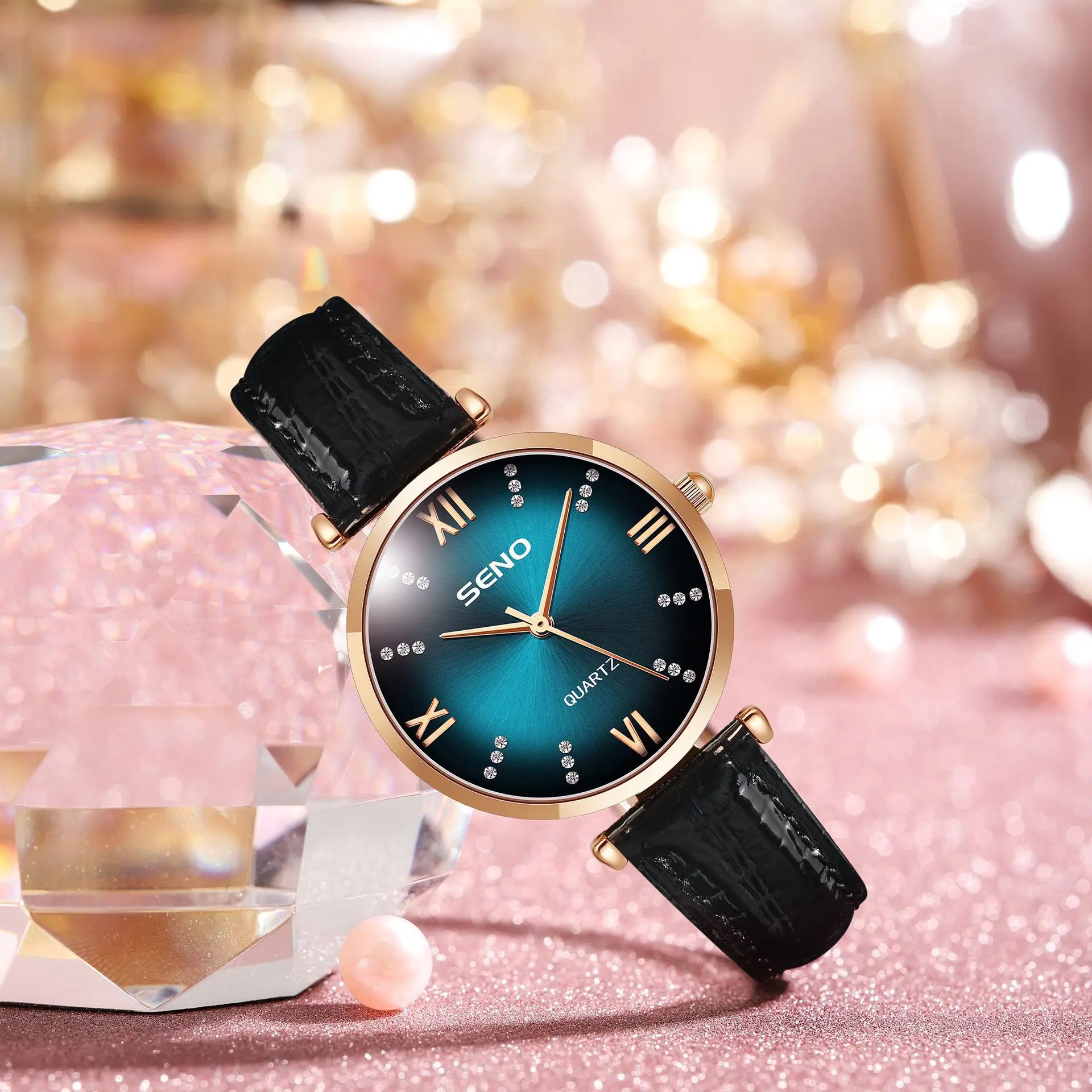 High-End Women's Retro Waterproof Leather Strap Quartz Watch Roman Numeral Decorative Dial with Zircon Diamonds Fashion Ladies