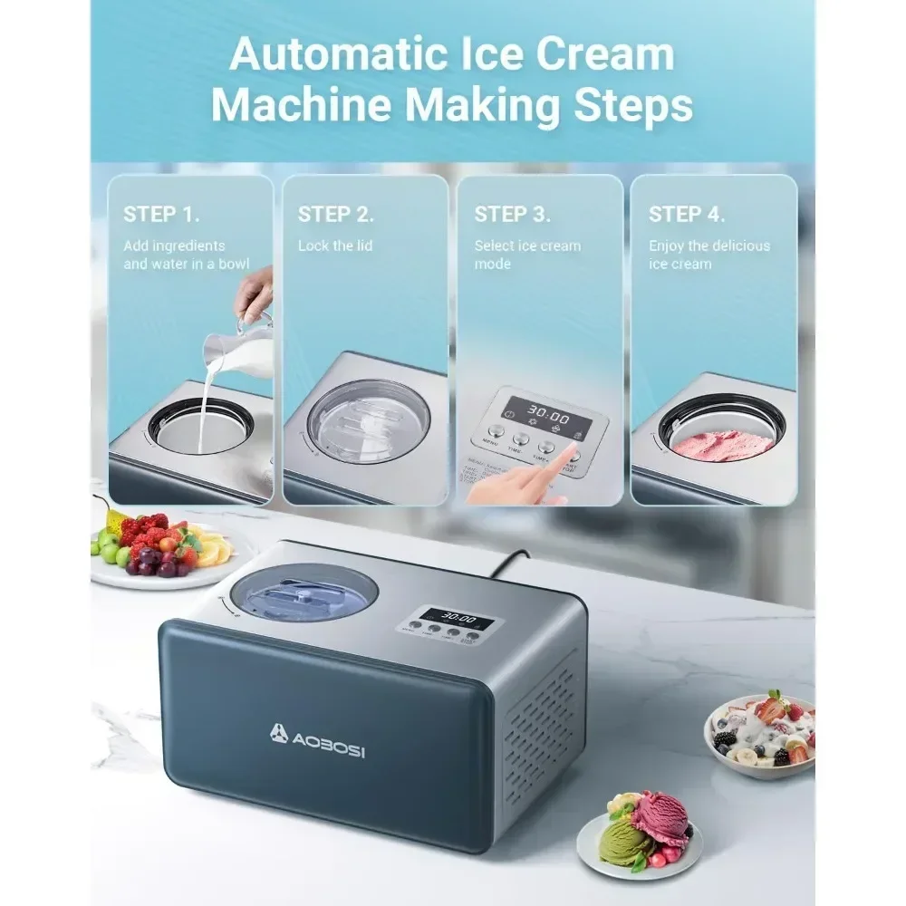 Yogurt Maker, 2.2 Quart,No Pre-Freezing with Built-in Compressor, Long-lasting Cooling,Ice Cream Maker Machine