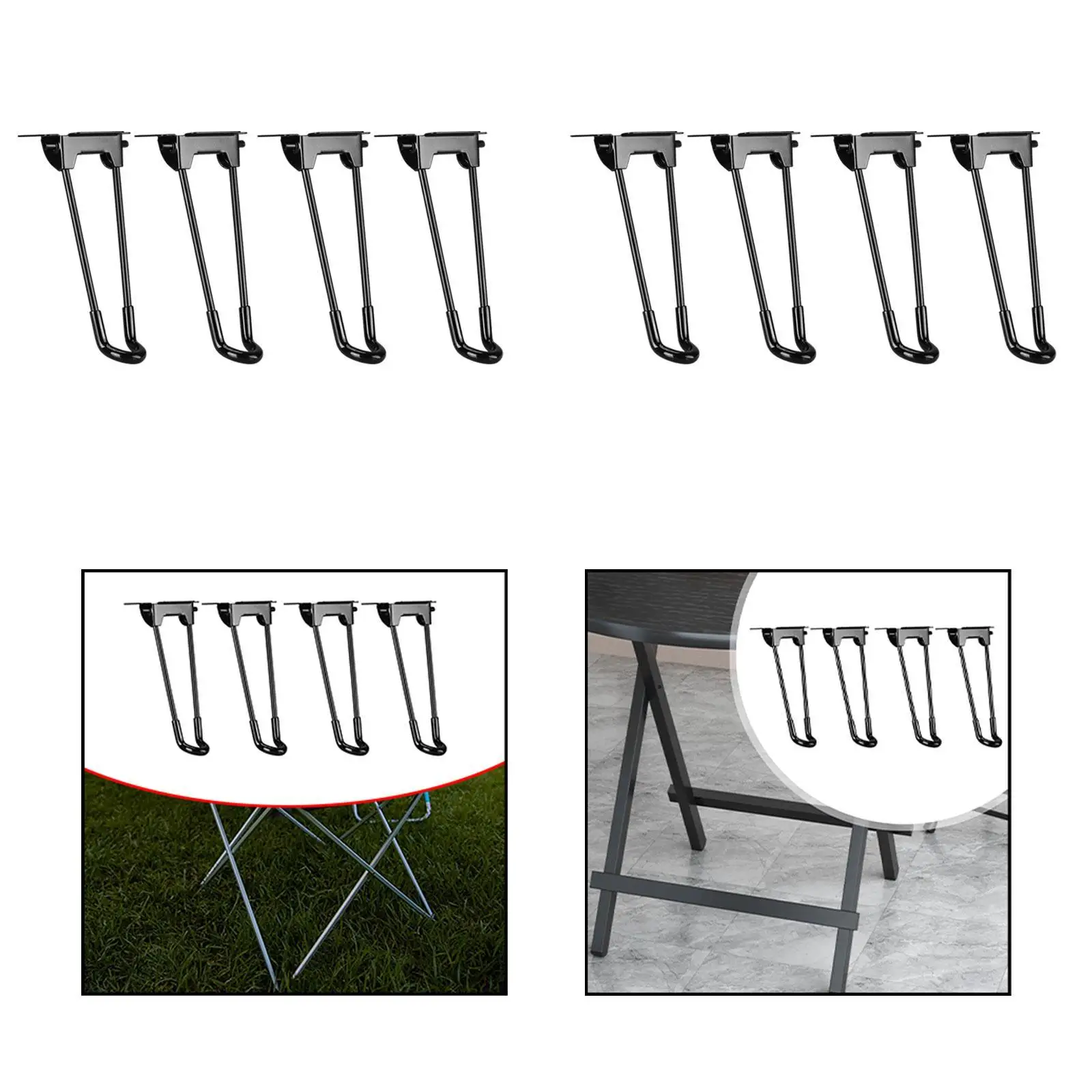 4x Folding Hairpin Table Legs Black Holder Rack Hardware Anti Slip Accessories for Bench Chair Home Apartment Dorm Room Camping