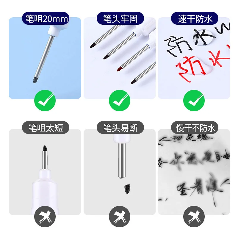 Spidol permanen 20mm, spidol logam perforasi, kepala ujung panjang lubang dalam, 4 warna, tahan air, dekorasi pertukangan kamar mandi