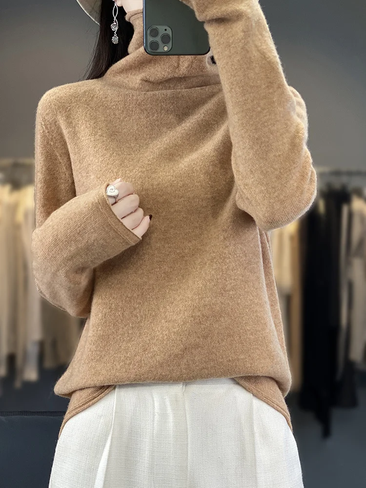 

Fashion Cashmere Pullover Autumn 100% Merino Wool Sweater Turtleneck Women Knitwear Basic Long Sleeve Basic Clothing Tops