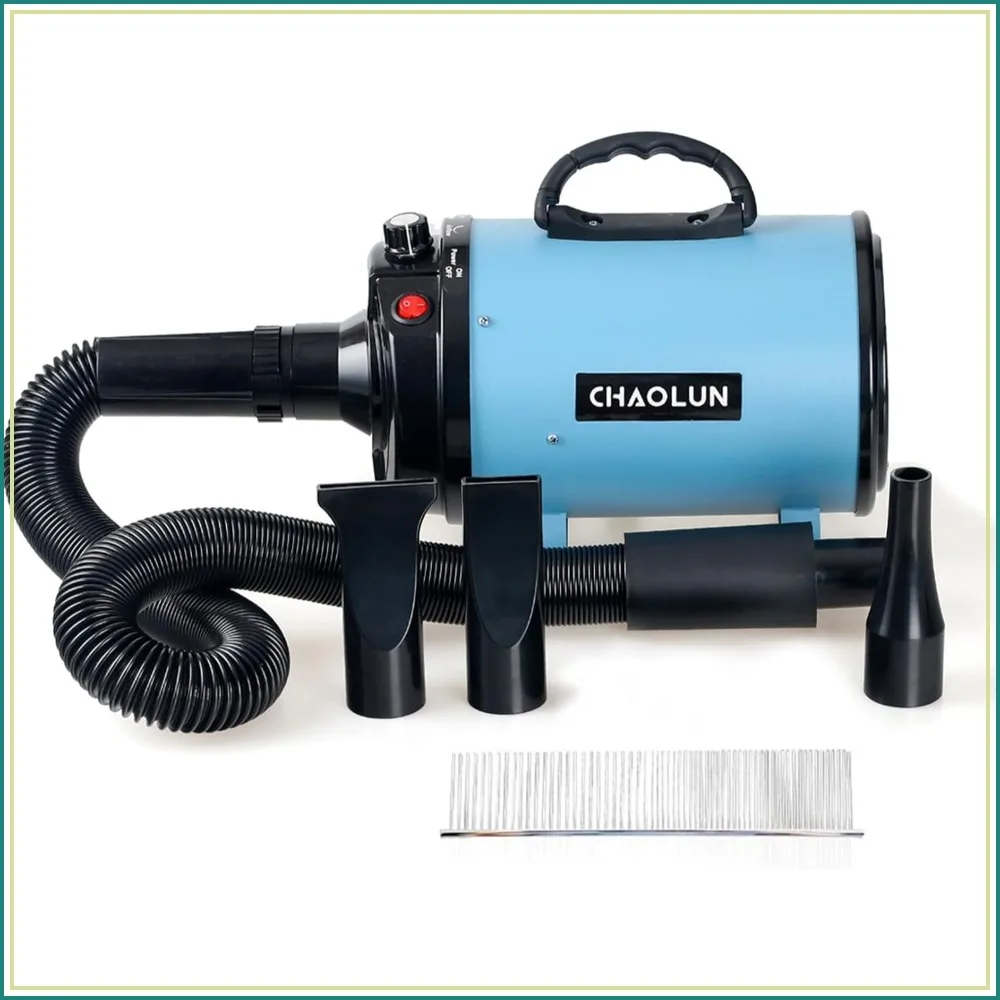 

2400W Dog Dryer for Pet Grooming, High Velocity, Adjustable Speed, 3 Nozzles & Comb, Blue