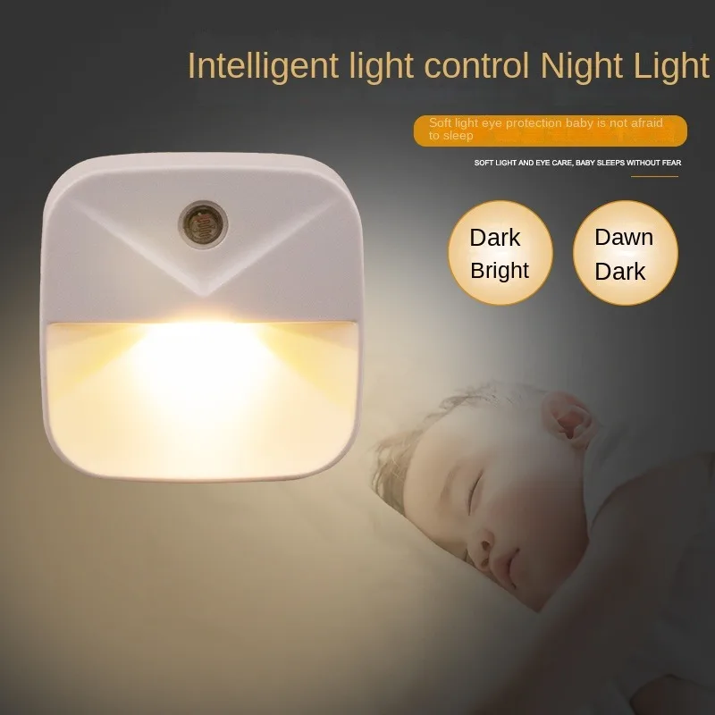 Luz Nocturna LED con Sensor de enchufe europeo, lámpara de noche con Sensor de luz, interruptor automático de encendido o apagado para decoración de cabecera de dormitorio de bebé