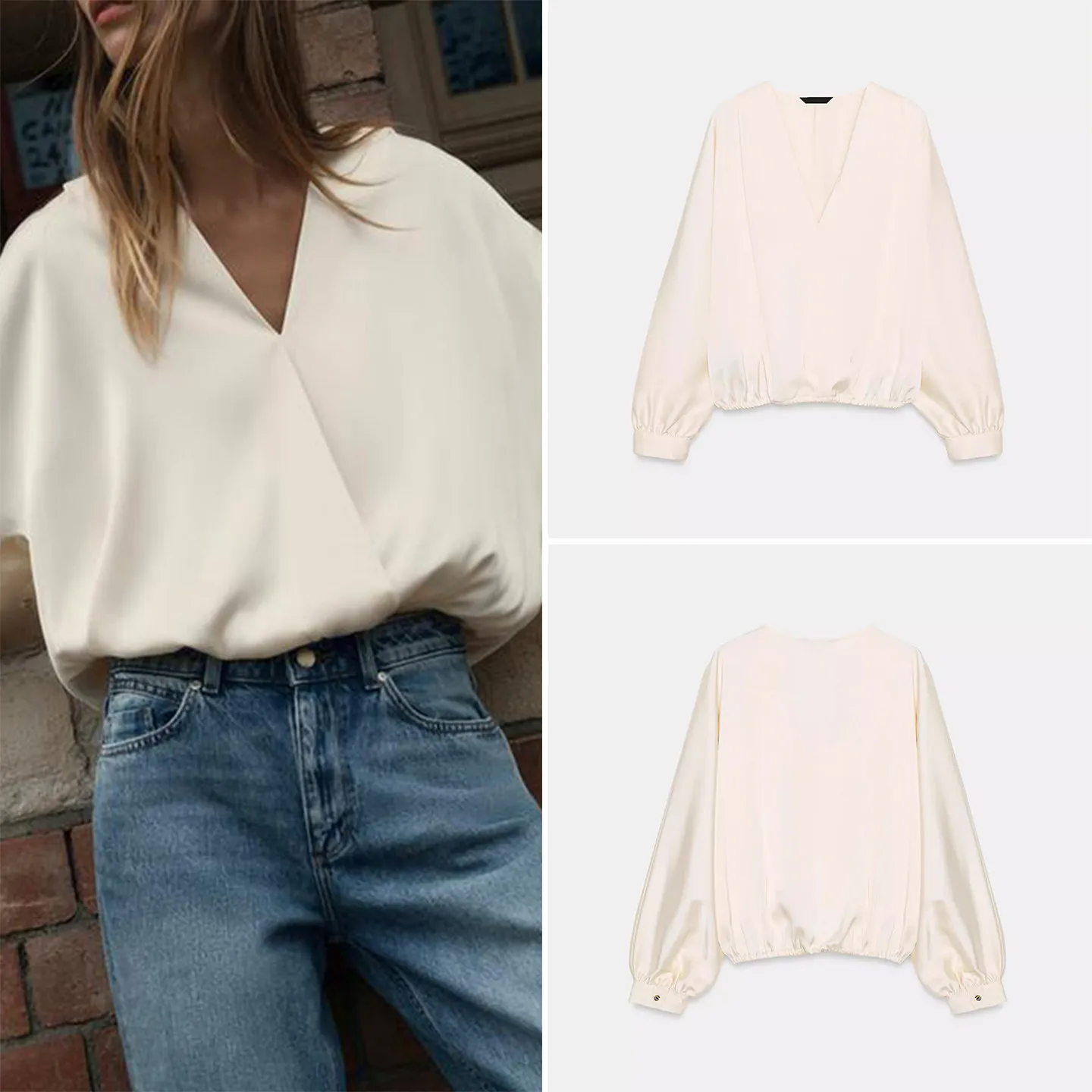 

Silk Satin Texture Women's irt Double Front Button Sle Simple Design Long Sve Winter 2025 New Arrival Z Brand