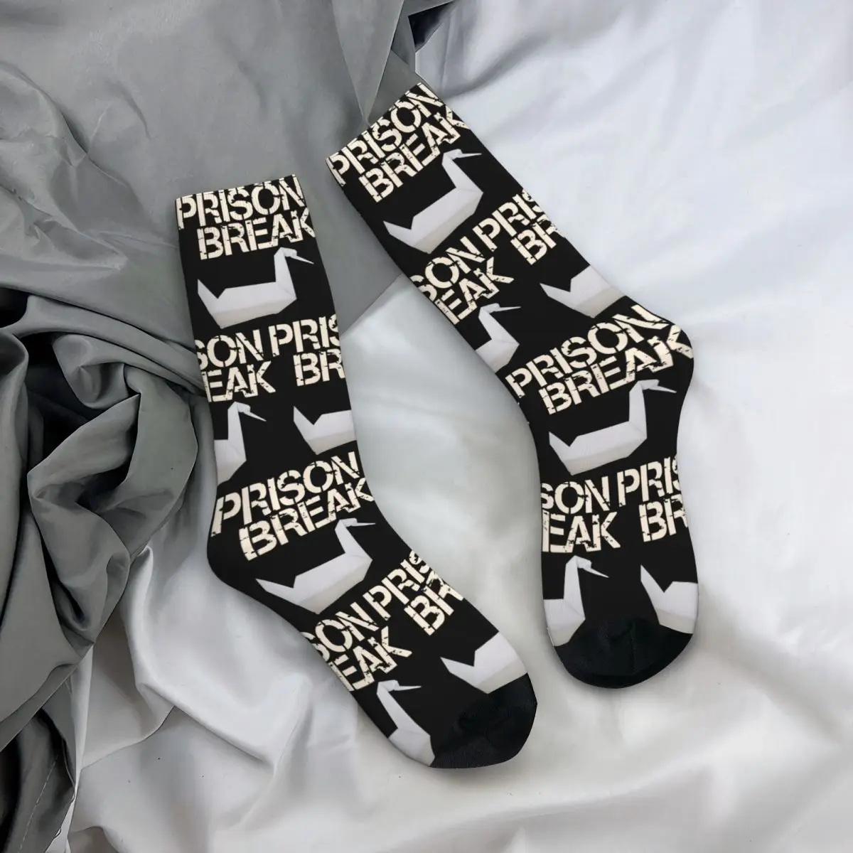 Prison Break Text And Swan Unisex Winter Socks Cycling Happy Socks Street Style Crazy Sock