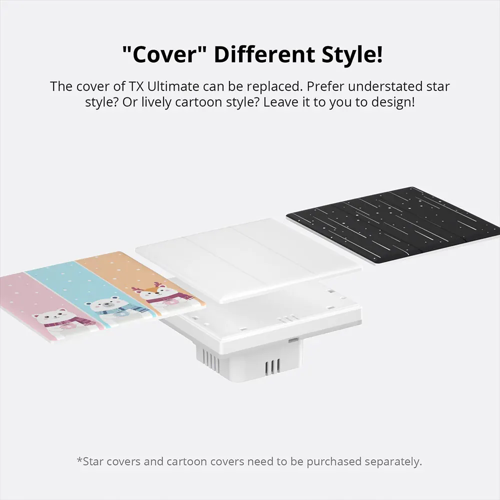 SONOFF TX Ultimate Smart WiFi Wall Touch Switch Cover sostituibile elegante versione a stella del fumetto compatibile con l'interruttore a parete T5-86