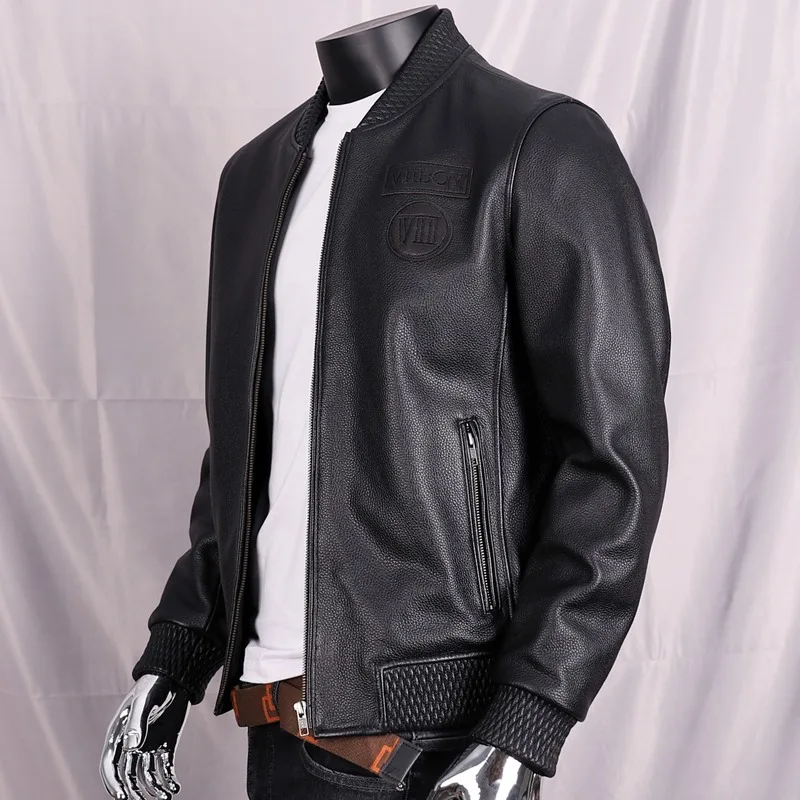 2024 New Fashion Autumn Men's First Layer Of Cowhide Jacket Male Coats Embroidery Slim Short Youth Genuine Leather Jackets