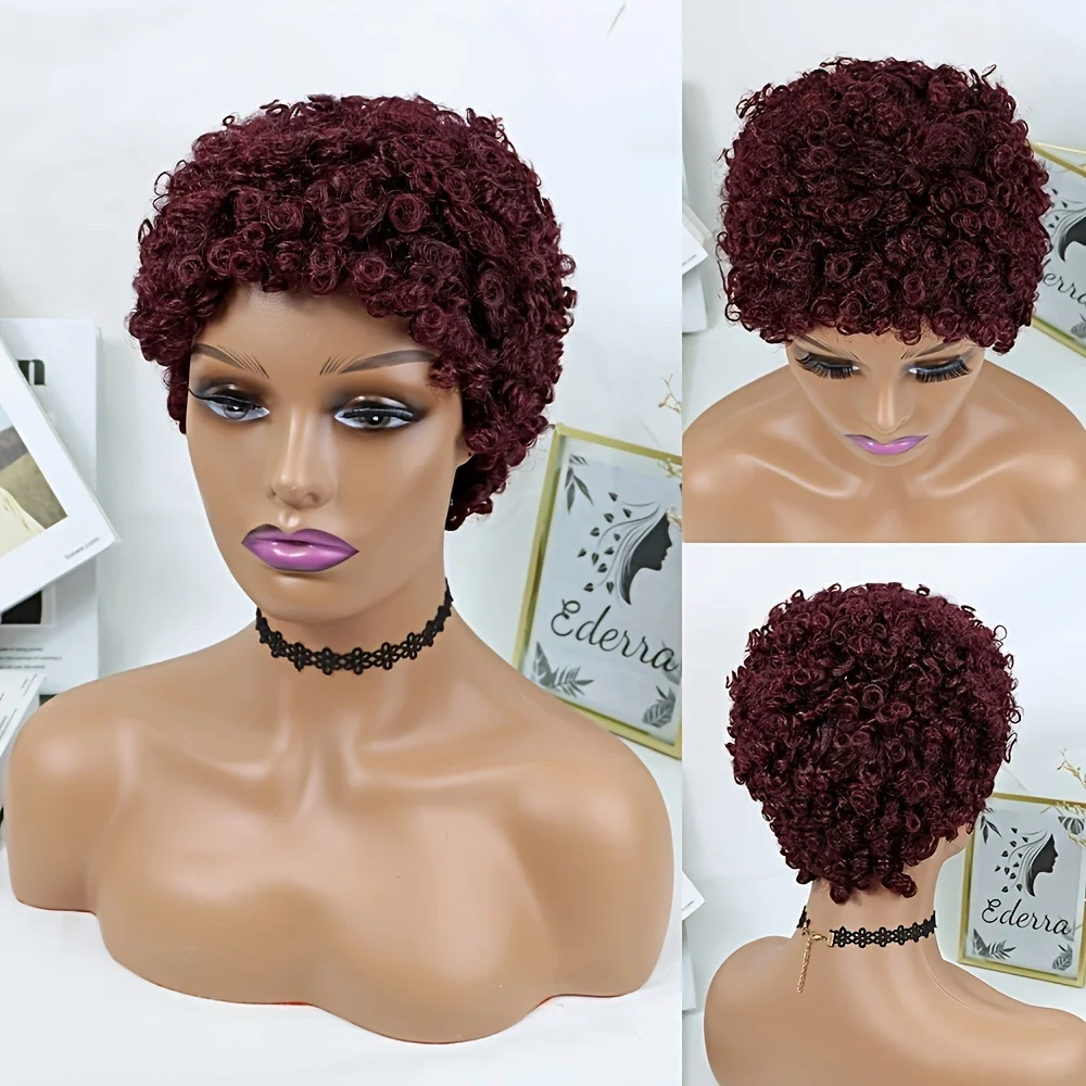 Parrucche ricci afro crespi Capelli umani Taglio pixie Parrucche corte Capelli umani Parrucche naturali peruviane Remy fatte a macchina