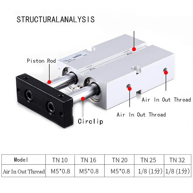 TN Aluminum Alloy TN50 Pneumatic Cylinder 50mm Bore 60/70/75/80/100mm Stroke Air Cylinder Magnetic