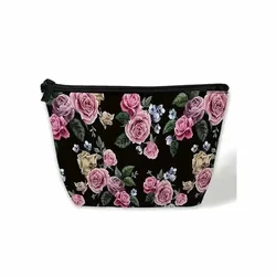 BBA098 Pink Roses Flowers Cosmetic Bags for Women,Vintage Floral Small Makeup Bag