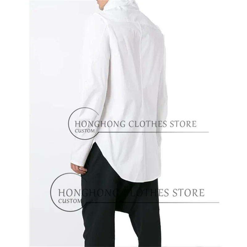 2026 New Round-Buttoned Slimming V-Neck White Shirt - Customized Fashion Business Scarf Design - Men's Long-Sleeved Shirt