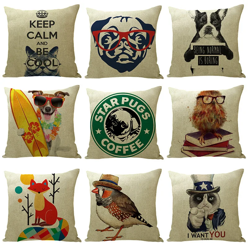 Vacation Dog Pillowcase Bird Cat Pillow Case Office Chair Sofa Home Decor 45X45 Soft Pillow Ccover for Outdoor Bed Bedroom