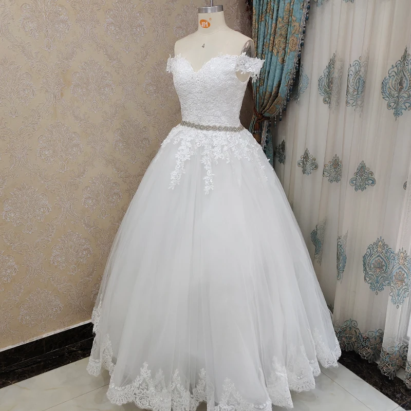 Customized ZJ9183 Gorgeous Appliques A-Line Sweetheart Wedding Dresses 2023 Luxury Crystal Croset Lace Up Back Bridal Gown