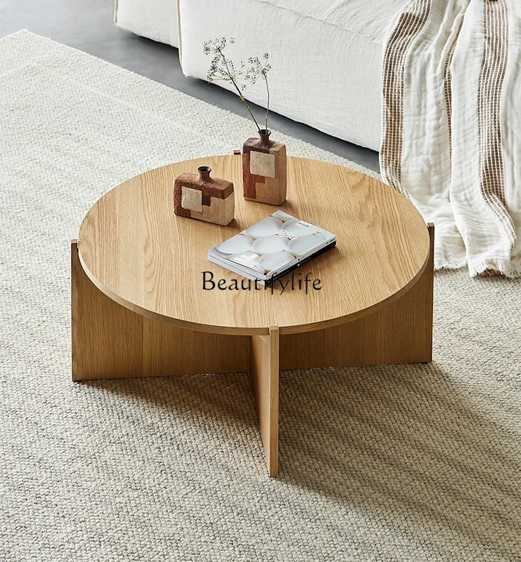 13Solid wood coffee table simple atmosphere small apartment round coffee table