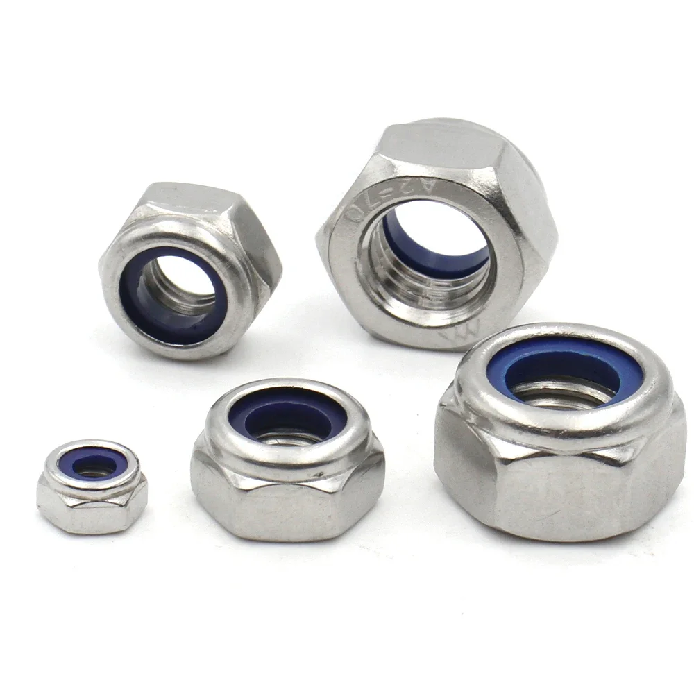 5/10/20/50pcs M2 M2.5 M3 M3.5 M4 M5 M6 M8 M10 M12 M14 M16 Din985 304 Stainless Steel Hex Hexagon Nylon Insert Self Lock Nut