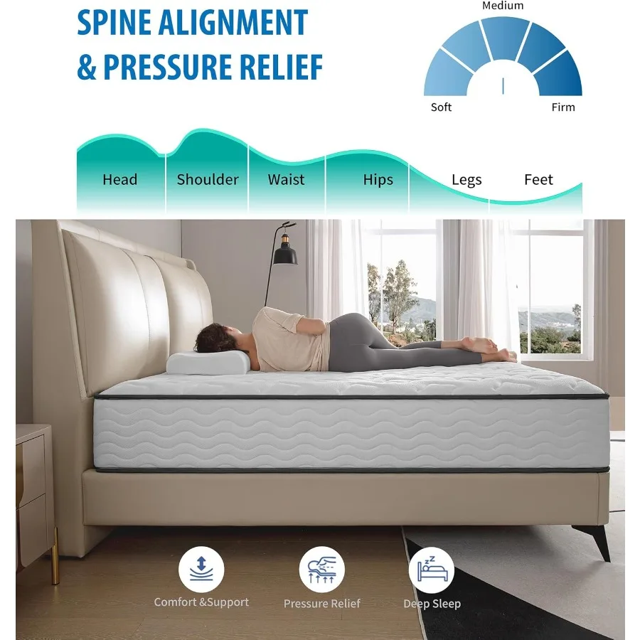 مرتبة كاملة الحجم في صندوق مرتبة هجينة مقاس 10 بوصة مع رغوة الذاكرة ونابض جيب فردي للظهر الأمثل وجوي #4