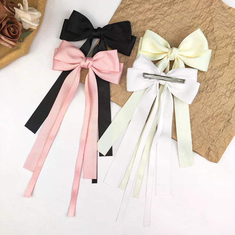 1PCS Vintage Large Bow Hair Clip Trend Long Ribbon Hairpins Barrettes Headwear For Women Girl Hair Accessories Wedding Jewelry