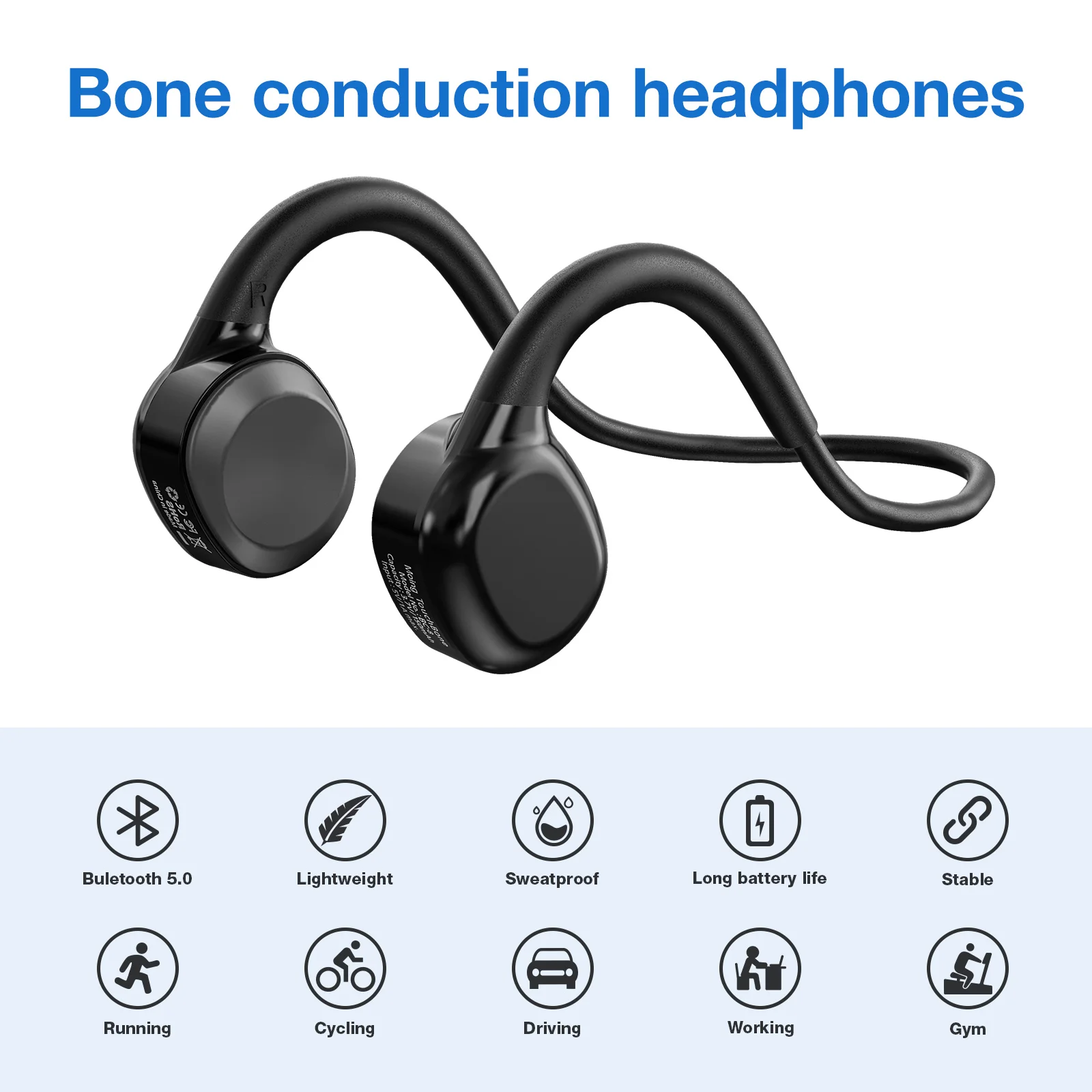 ZQB BC-8 Bone Conduction Headphones Ear Hook Hifi Stereo Sound Earphones Wireless Bluetooth Sport Headset for iPhone iPad Xiaomi