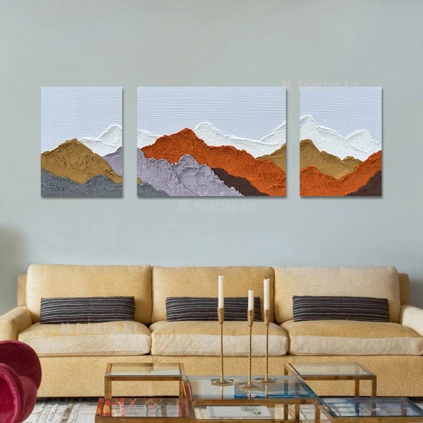 

3PCS Group Abstract Heavy Thick Oil Painting Artwork Abstract 3 Pieces Mountain Picture Wall Art On Canvas For Hotel Decoration