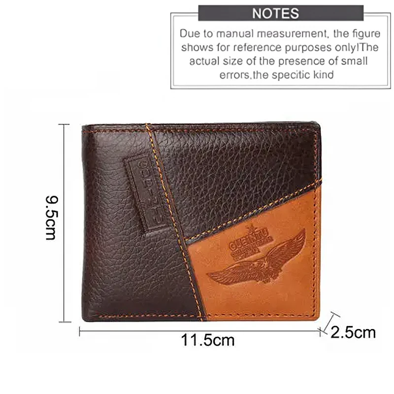 กระเป๋าสตางค์ผู้ชายแบบสั้นหนังวัวแท้สไตล์เรโทร ช่องใส่เหรียญ ช่องใส่บัตร กระเป๋าใส่เงิน คุณภาพสูง