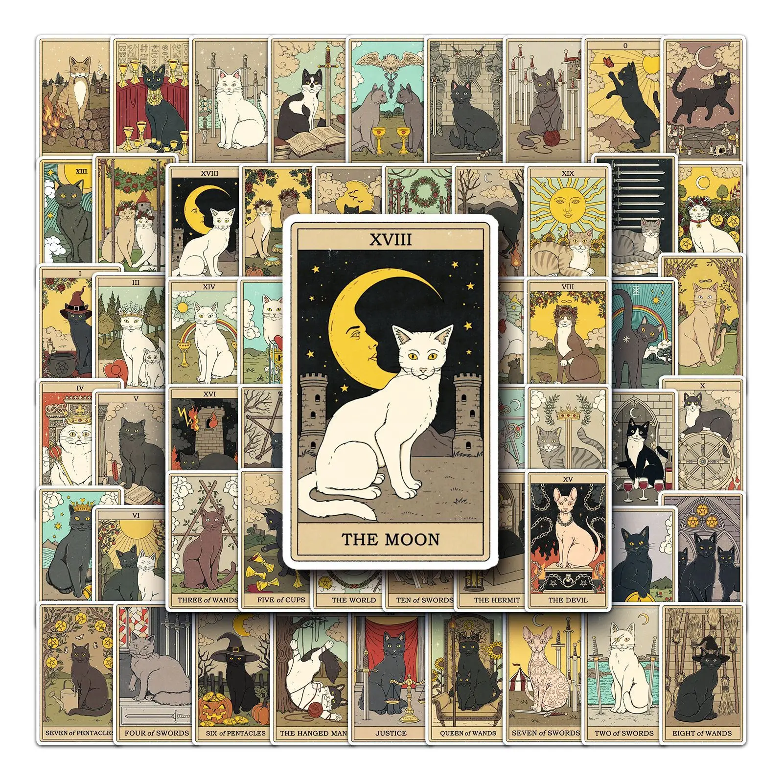 10/30/78PCS Retro Cat Tarot Stickers Graffiti Decal for Laptop Phone Motorcycle Funny Cartoon Kids Sticker Classic Toy Wholesale