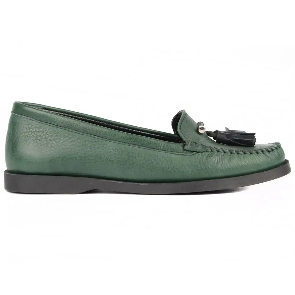 FootCourt- Green Genuine Leather Soft Moccasins Women Comfortable Shoes Ballerina Flats Round Toe Ladies Oxfords Casual Shoes