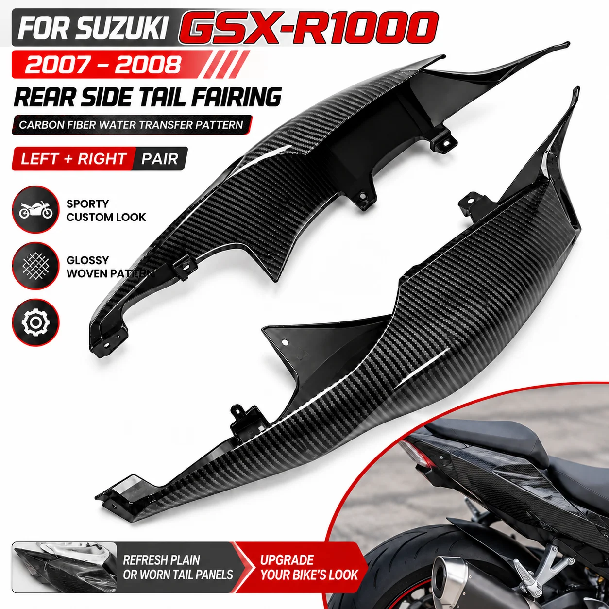 For Suzuki GSX-R GSXR 1000 2007 2008 Rear Passenger Seat Cover Side Panel GSX-R GSXR Motorcycle Fairing Cowl Accessories