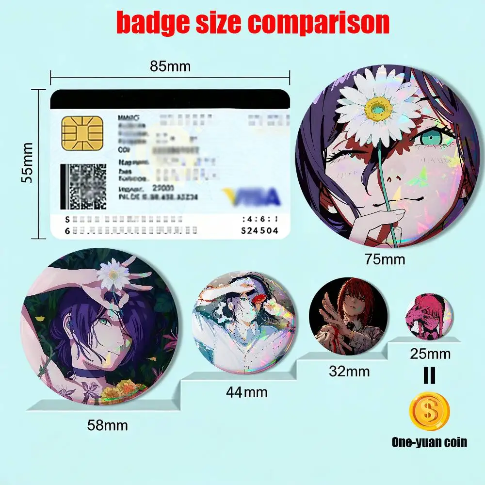 Mature woman Reze Makima Chainsaw Man  Reflective Pin Tinplate Round Brooch Cartoon Cosplay Badges for Bag Hat Toys Gifts