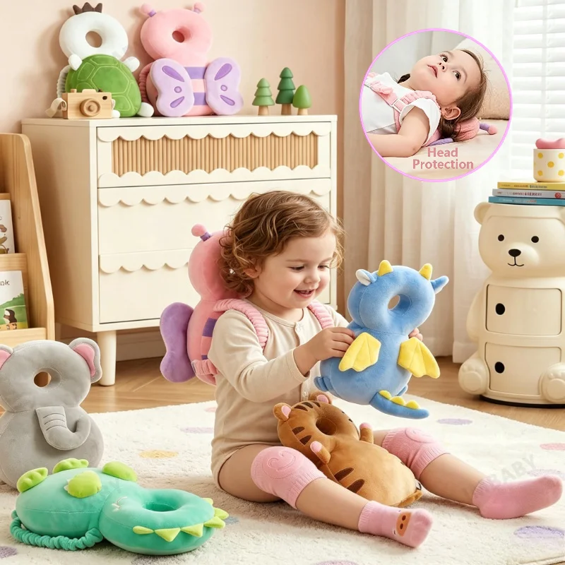 IMBABY Cute Cartoon Baby Head Protector, Adjustable Anti-Fall Toddler Cushion, Soft Breathable Impact Pad for Crawling Walking