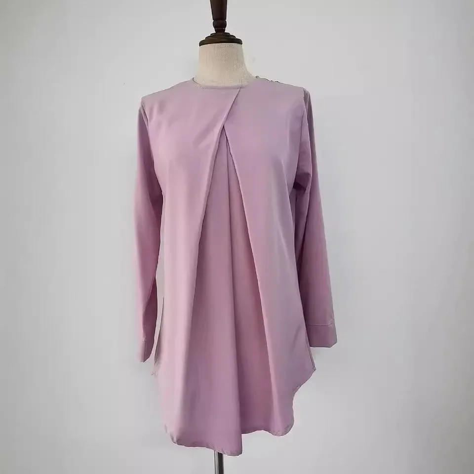 2025 femmes Blouses mode col rond à manches longues hauts musulmans printemps chemise décontracté Blusas vêtements islamiques arabe turquie T-Shirts