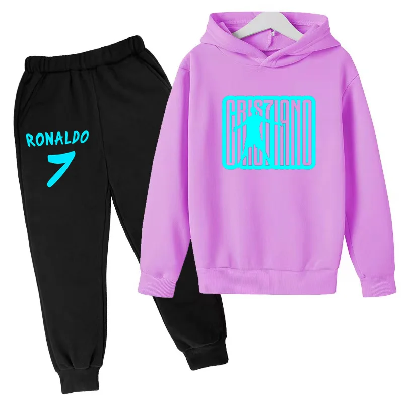 Children 3-12 Years Old Hoodie Football New CR7 Print Boys Sweatshirt Girls Toddler Sports Coat Top+ Pants 2P Stylish Casual Set