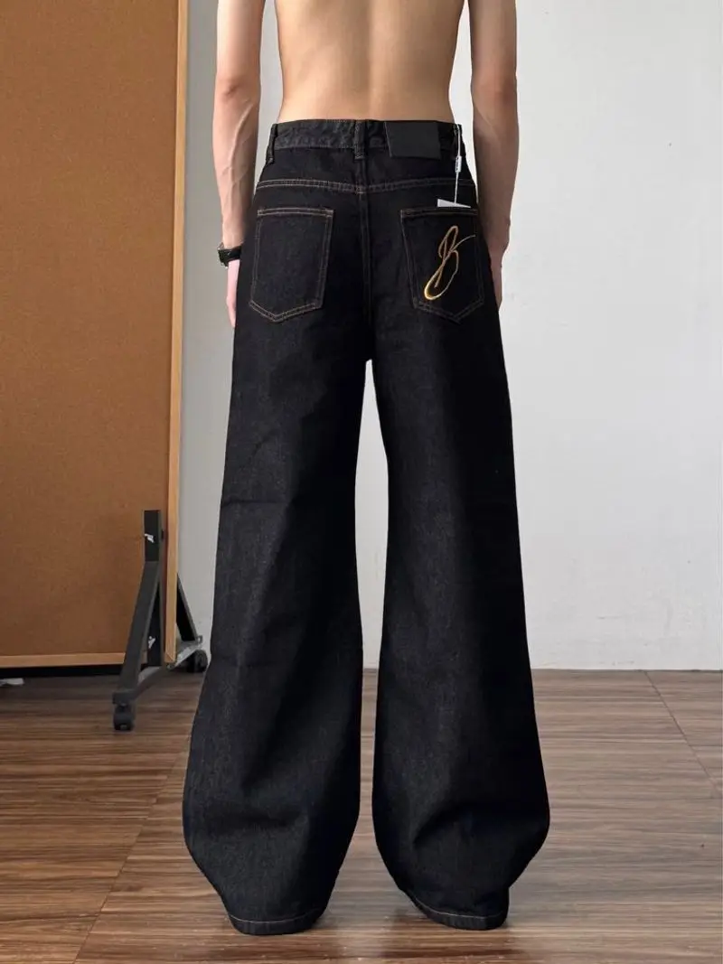 Men's Irregular Design Jeans Vibe Casual Pants High Waist Unisex Baggy Trousers Wide Legs Sweatpants