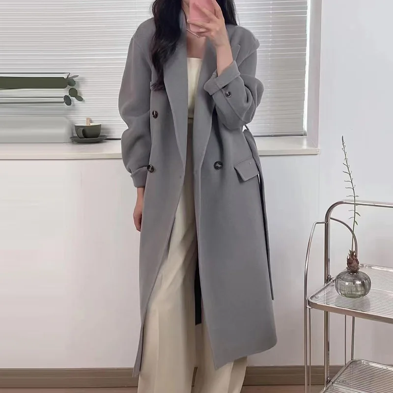 2024 Winter New High end 20 Cashmere Double sided Coat for Women's Temperament Long Style Knee over Suit Collar Wool Coat