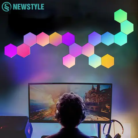 RGB 육각 양자 램프 LED 스마트 벽 조명 패널, 앱 리모컨 주변 야간 조명, DIY 모양 게임방 장식