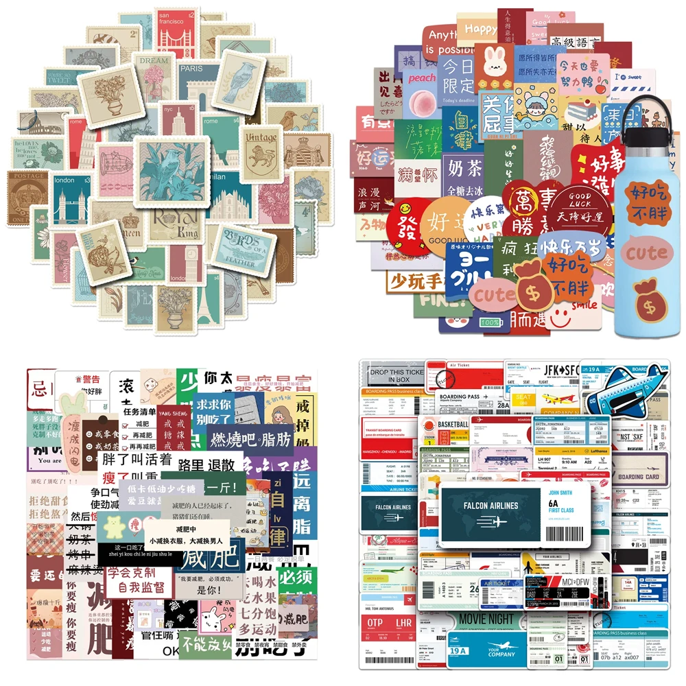 10/30/50PCS Retro Stamp Card Label Creativity Stickers Collection Computer Decoration DIY Cup Guitar Notebook Stickers Wholesale