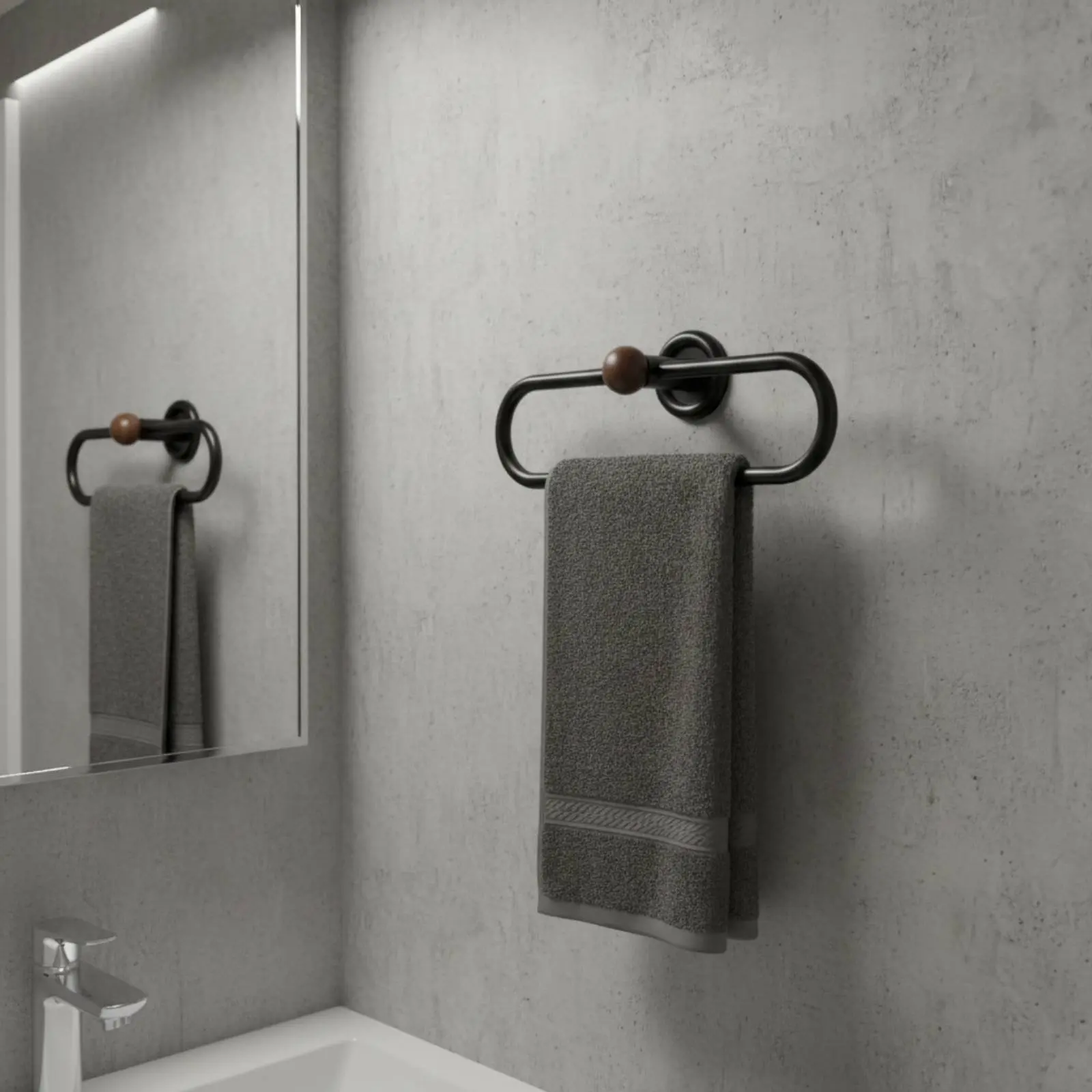 

Black Walnut Towel Hanger Adhesive-Mounted Installation Wall Mounted Towel Loop Bathroom Hardware Central-Period Modern Design