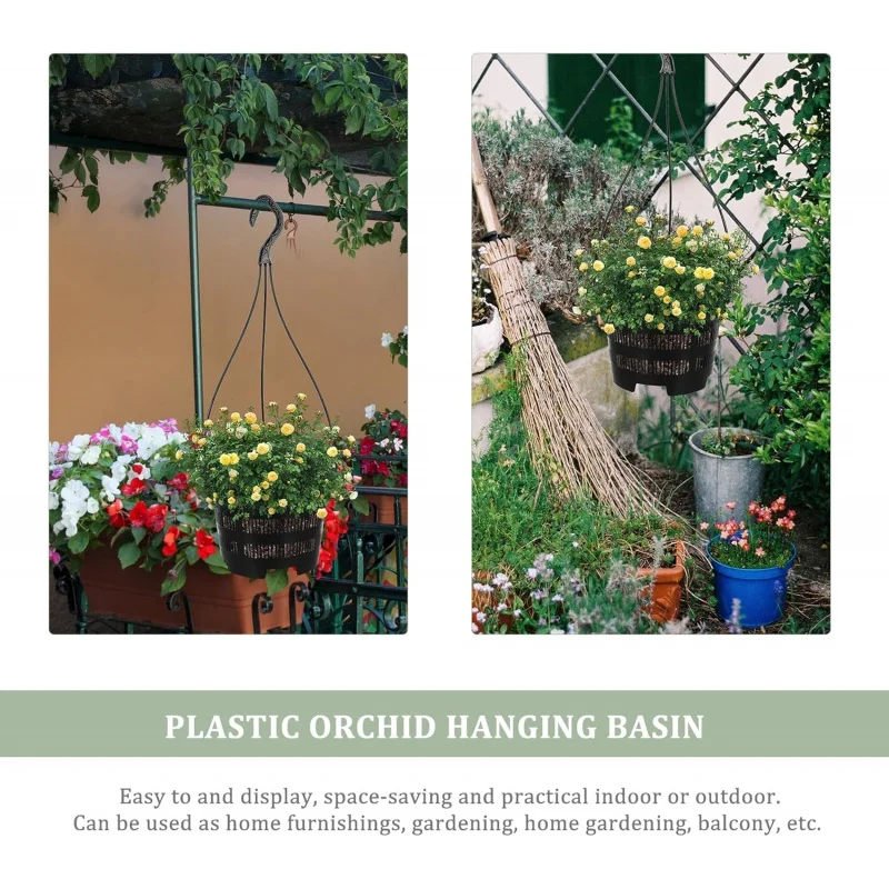 6Pcs Orchid Hanging Planters, Mesh Hole Root Control Pots With Hooks, Black Plastic Hanging Baskets Indoor Outdoor Plant Growing view 5