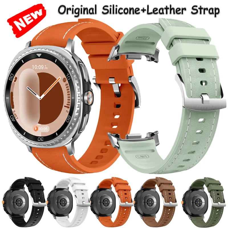 Original Silikon + Lederarmband für Samsung Galaxy Watch 8 Classic 46 mm, bequemes weiches Armband Galaxy Watch 8 40/44 mm Correa